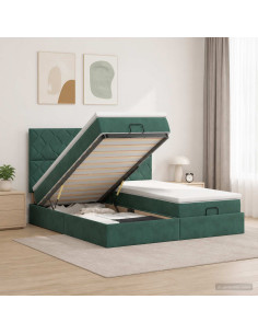 Letto ottomano con materasso 2 pz Verde Scuro Velluto