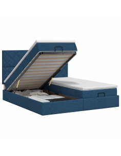 Letto ottomano con materasso con testiera 2 pz Blu Tessuto 2