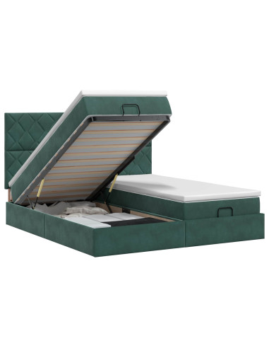 Letto ottomano con materasso 2 pz Verde Scuro Velluto