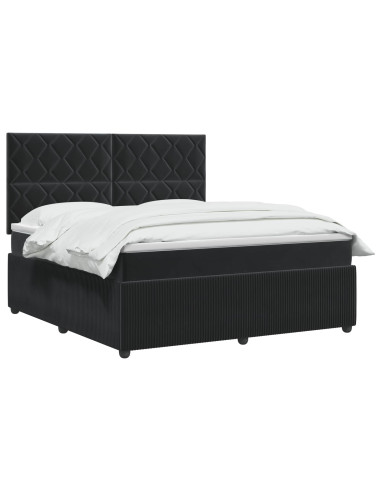 Letto Box Spring LED con Materasso Nero 160 x 200 cm Velluto