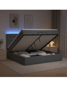 Letto Ottomano con Materasso e LED Grigio Scuro 200 x 200 cm