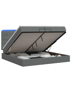 Letto Ottomano con Materasso e LED Grigio Scuro 200 x 200 cm 2