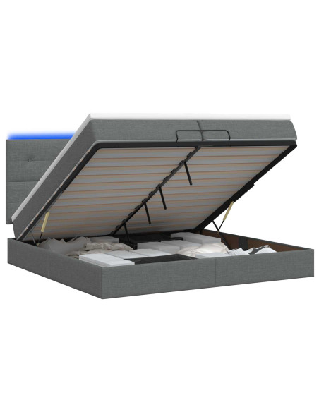 Letto Ottomano con Materasso e LED Grigio Scuro 200 x 200 cm