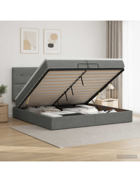 Letto Ottomano con Materasso e LED Grigio Scuro 200 x 200 cm