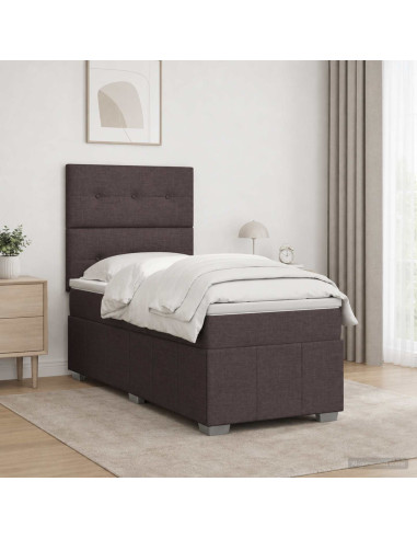 Letto Box Spring LED con Materasso Marrone Scuro 90 x 200 cm