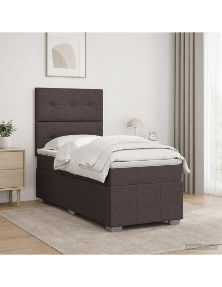 Letto Box Spring LED con Materasso Marrone Scuro 90 x 200 cm