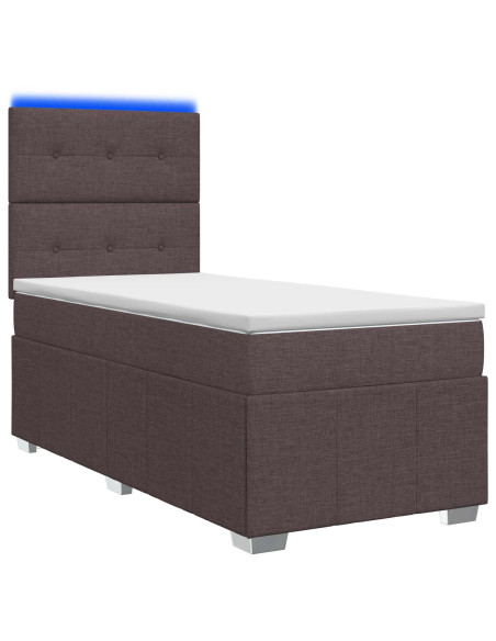 Letto Box Spring LED con Materasso Marrone Scuro 90 x 200 cm