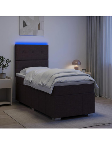 Letto Box Spring LED con Materasso Marrone Scuro 90 x 200 cm