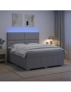 Letto Box Spring LED con Materasso Grigio Chiaro 180 x 200 cm