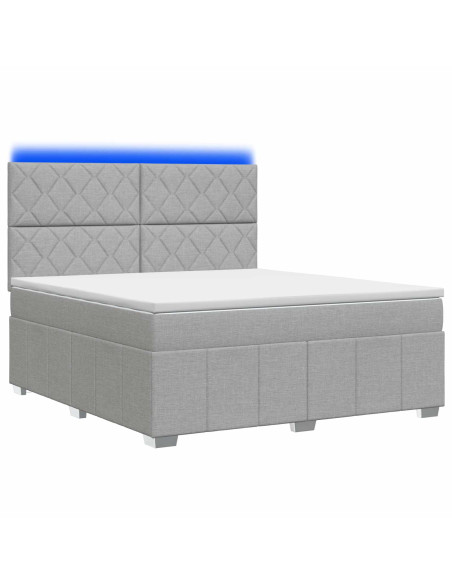 Letto Box Spring LED con Materasso Grigio Chiaro 180 x 200 cm