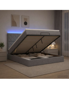 Letto Ottomano con Materasso e LED Grigio Chiaro 180 x 200 cm