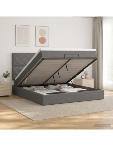 Letto Ottomano con Materasso e LED Grigio Scuro 180 x 200 cm