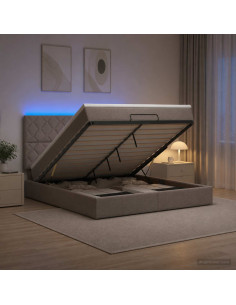 Letto Ottomano con Materasso e LED Tortora 180 x 200 cm Tessuto