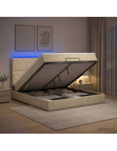 Letto Ottomano con Materasso e LED Crema 180 x 200 cm Tessuto