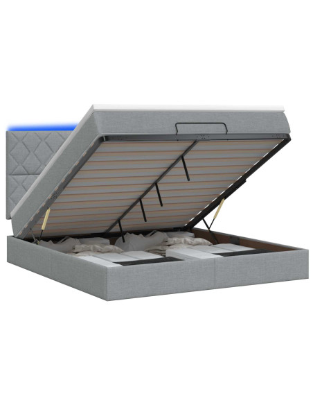 Letto Ottomano con Materasso e LED Grigio Chiaro 180 x 200 cm