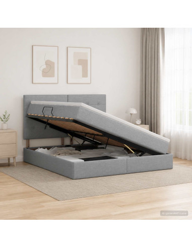 Letto Ottomano con Materasso e LED Grigio Chiaro 180 x 200 cm