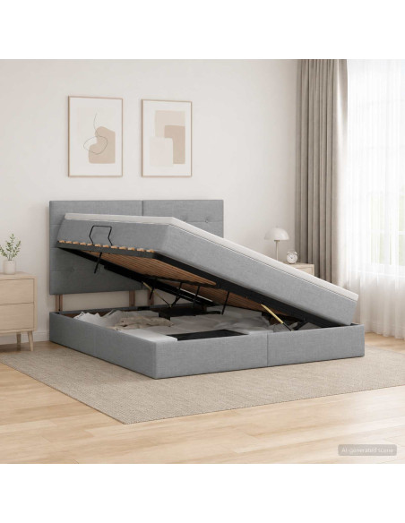 Letto Ottomano con Materasso e LED Grigio Chiaro 180 x 200 cm