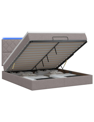 Letto Ottomano con Materasso e LED Tortora 180 x 200 cm Tessuto
