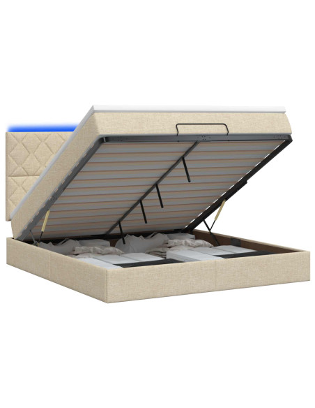 Letto Ottomano con Materasso e LED Crema 180 x 200 cm Tessuto
