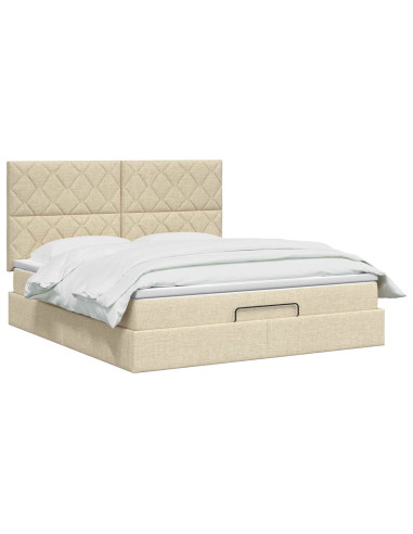 Letto Ottomano con Materasso e LED Crema 180 x 200 cm Tessuto