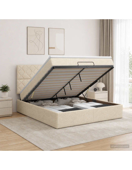 Letto Ottomano con Materasso e LED Crema 180 x 200 cm Tessuto