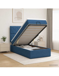 Letto Ottomano con Materasso e LED Blu 90 x 200 cm Tessuto