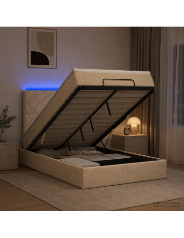 Letto Ottomano con Materasso e LED Crema 120 x 190 cm Tessuto