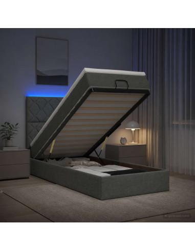Letto Ottomano con Materasso e LED Grigio Scuro 90 x 200 cm