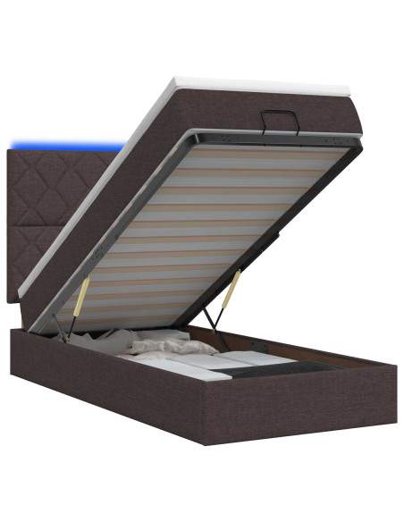 Letto Ottomano con Materasso e LED Marrone Scuro 90 x 200 cm