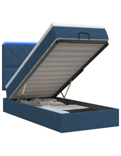 Letto Ottomano con Materasso e LED Blu 90 x 200 cm Tessuto 2