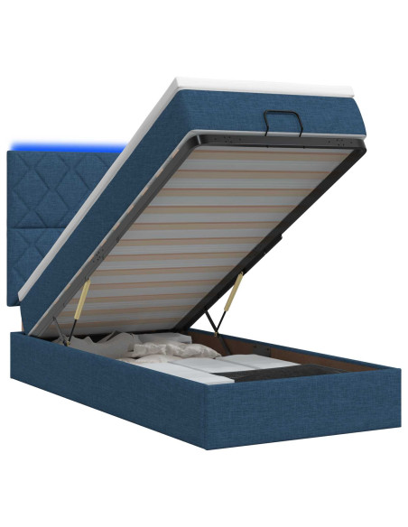 Letto Ottomano con Materasso e LED Blu 90 x 200 cm Tessuto