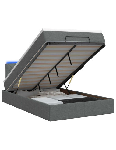 Letto Ottomano con Materasso e LED Grigio Scuro 120 x 190 cm