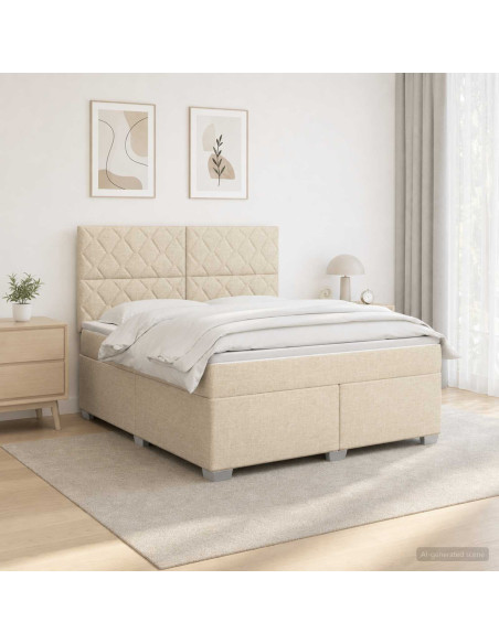 Letto box spring con materasso Crema 180 x 200 cm Tessuto