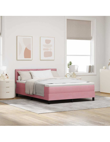 Letto a Sorgente LED con strisce LED Rosa 140 x 190 cm Velluto