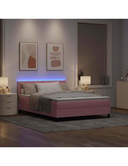 Letto a Sorgente LED con strisce LED Rosa 140 x 190 cm Velluto