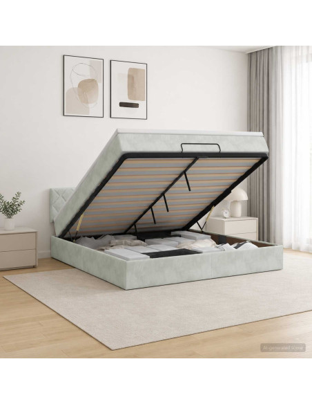 Letto Ottomano con Materasso e LED Grigio Chiaro 160 x 200 cm