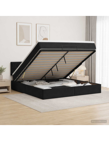 Letto Ottomano con Materasso e LED Nero 160 x 200 cm Velluto