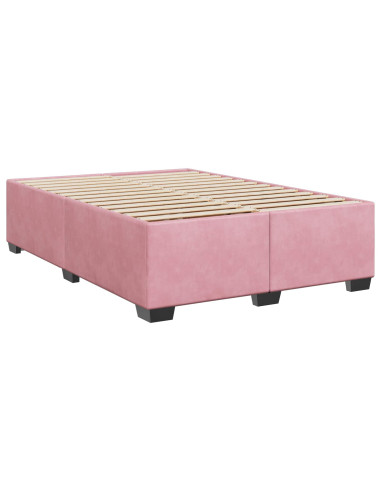 Letto box spring con materasso Rosa 140 x 200 cm Velluto