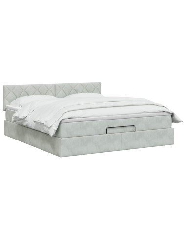 Letto Ottomano con Materasso e LED Grigio Chiaro 160 x 200 cm