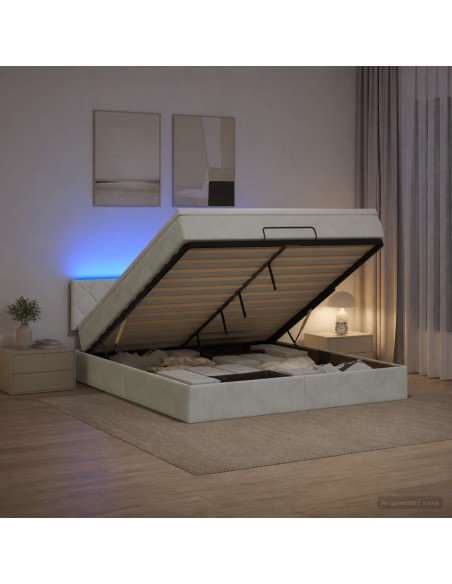 Letto Ottomano con Materasso e LED Grigio Chiaro 160 x 200 cm