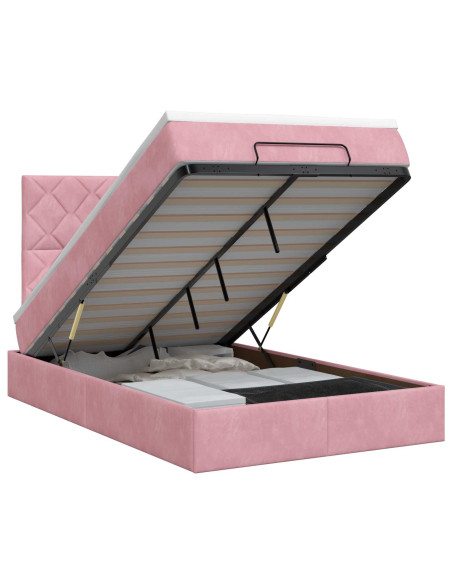 Letto ottomano con materasso Rosa 120 x 200 cm Velluto