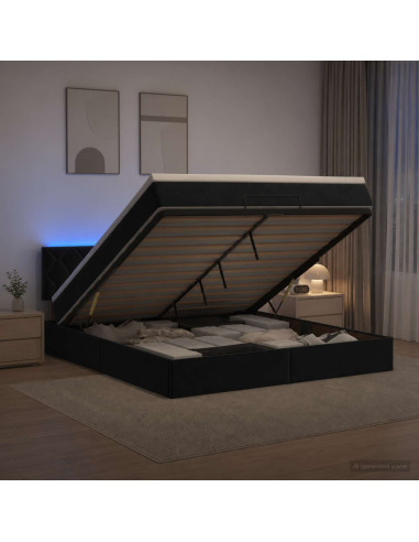Letto Ottomano con Materasso e LED Nero 160 x 200 cm Velluto