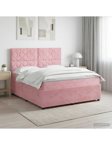Letto box spring con materasso Rosa 140 x 190 cm Velluto