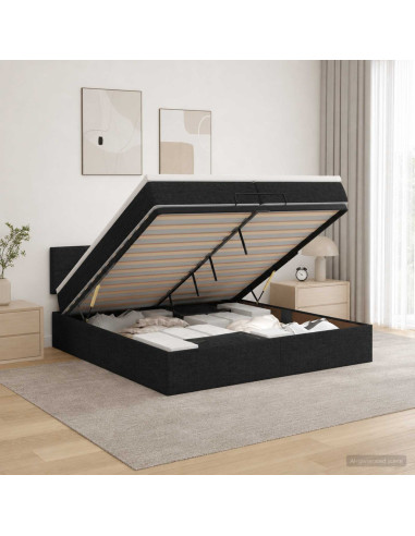 Letto ottomano con materasso Nero 200 x 200 cm Tessuto