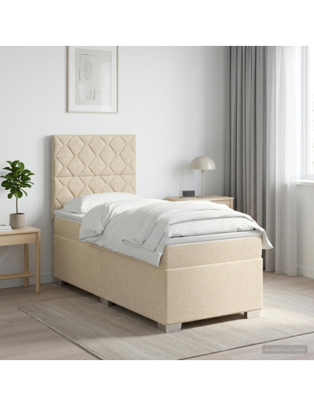 Letto box spring con materasso Crema 100 x 200 cm Tessuto