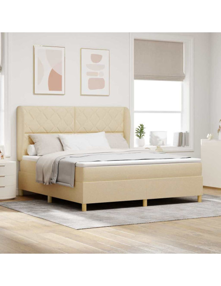 Letto a molle con testiera Crema 200 x 180 cm Tessuto