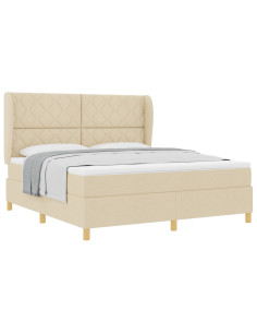 Letto a molle con testiera Crema 200 x 180 cm Tessuto 2