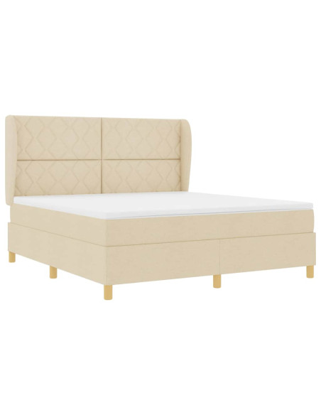 Letto a molle con testiera Crema 200 x 180 cm Tessuto