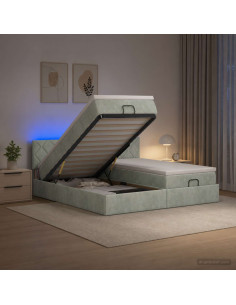 Letto Ottomano con Materasso e LED Grigio Chiaro 160 x 200 cm