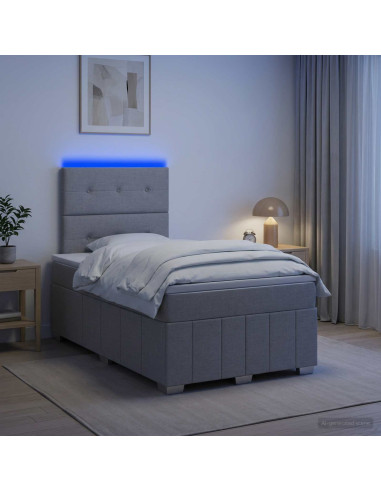 Letto Box Spring LED con Materasso Grigio Chiaro 120 x 190 cm